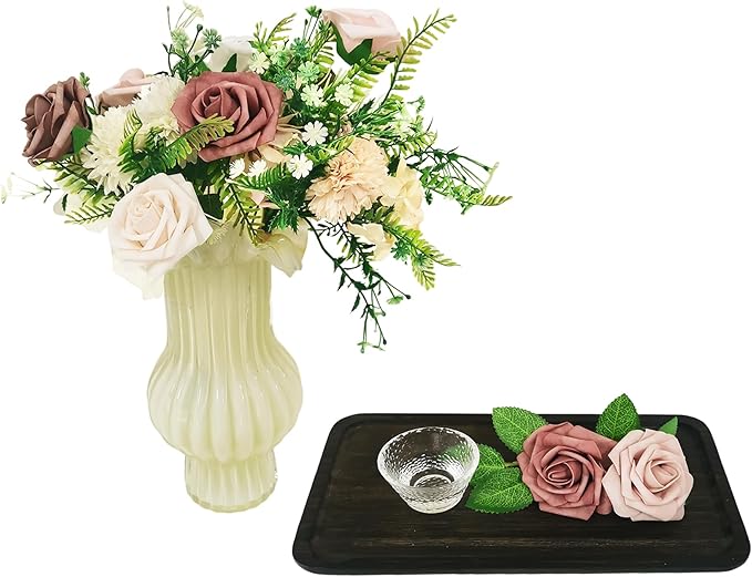 Artificial Flowers 25pcs Roses, Shade of Rouge Foam Fake Rose Faux Flower for DIY Wedding Bouquets Bridal Shower Centerpieces Floral Arrangements Party Tables Home Decorations