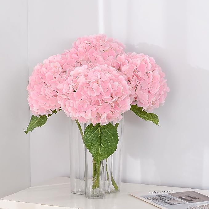 MARTINE MALL 3Pcs 21in Hydrangea Artificial Flowers, Latex Real Touch Hydrangeas Lifelike Large Hydrangea Flowers for Home Decor Party Arrangements Wedding Bouquets Centerpieces (Light Pink)