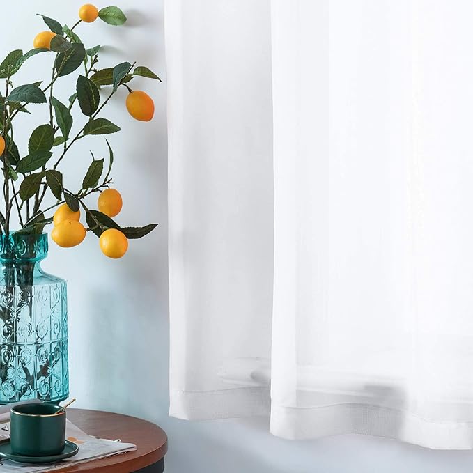 DUALIFE White Sheer Curtains 72 Inches Long for Bedroom Set of 2 Panels Grommet Window Voile Semi Baisc Decorative Sheer Curtains for Living Room 52x72 Inch Length