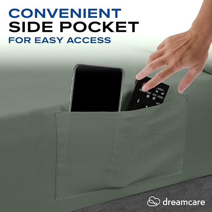DREAMCARE Full Size Sheets Set - 4 Pcs Cooling Bed Sheets with Up to 15" Deep Pockets - Soft, Long-Lasting 100% Brushed Polyester with Side Pocket (Sage Green)