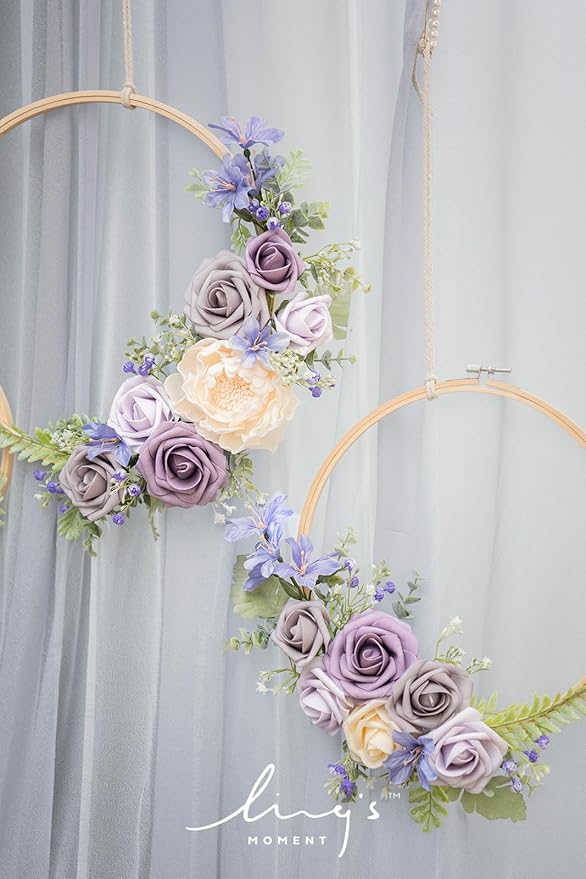 Ling's moment Artificial Flowers 50Pcs Dusty Violet Roses Decor w/Stems,3" Real Touch DIY Foam Floral for Wedding Bouquet/Centerpieces, Outdoors Party Backdrop, Room/Table, and Garden/Pot Decorations