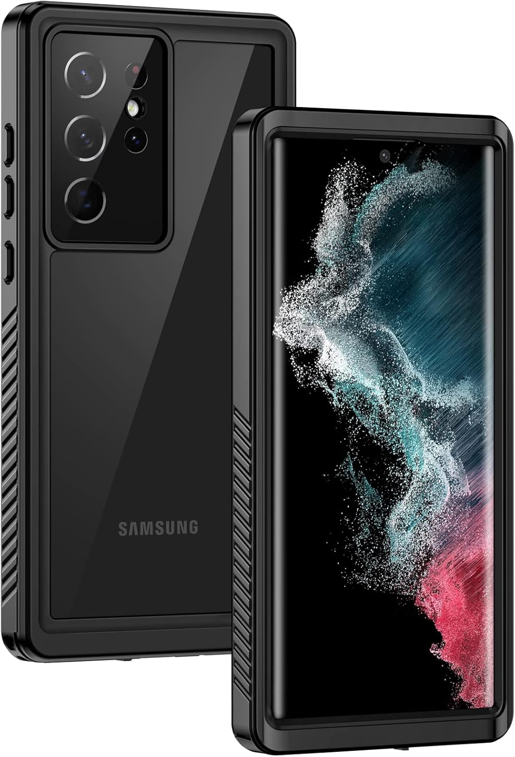 Lanhiem IP68 Waterproof Dustproof Case for Samsung Galaxy S22 Ultra, Built-in Screen Protector, Heavy Duty (Black/Clear)