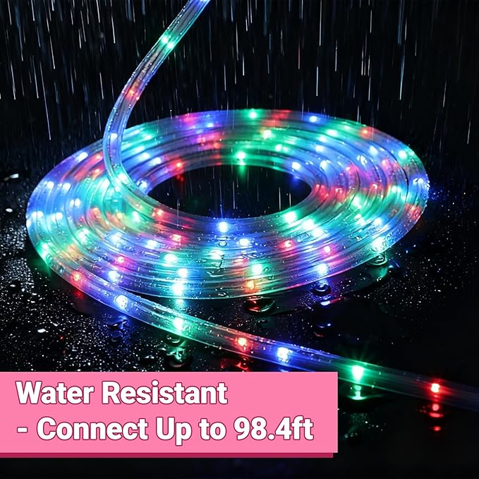 16.4ft Outdoor Smart Rope Lights, Waterproof Color Changing Christmas Lights with Remote, Connectable Design, Music Sync, Timer, Multiple Modes for Halloween, Party, Patio, Garden