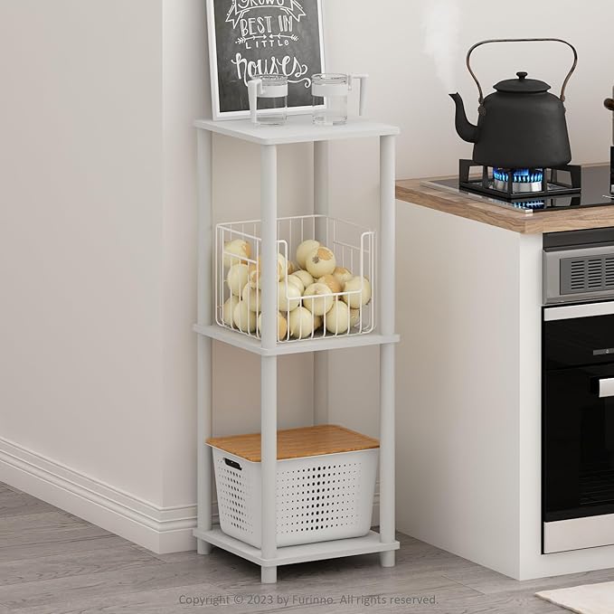 Furinno Turn-N-Tube Side Table Set of 2, 2-Tier Stackable End Table with Open Shelf, Toolless Night Stand, Bedside Table, for Living Room, Bedroom, White