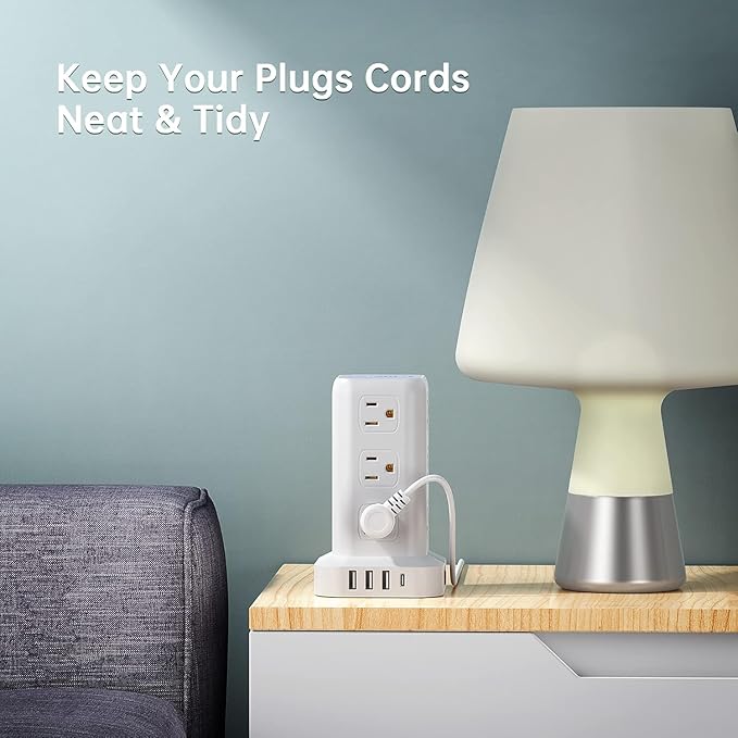 Tower Surge Protector Power Strip with 12 Outlets 4 USB (1 USB C), 6.5Feet Extension Cord with Multiple Outlets, Charging Station, Power Strip Tower, Office Desk Supplies