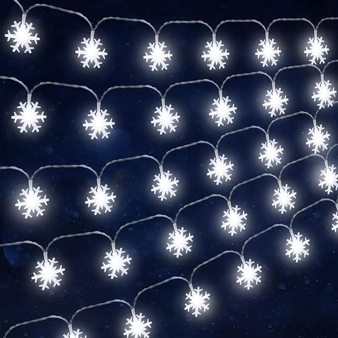 DomeStar White Snowflake String Lights, 9.8Ft 20LED Christmas String Lights for Indoor Outdoor Xmas Tree Decorations Winter Party Garden Patio