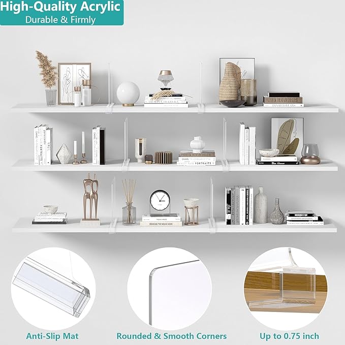 Aolloa 4 PCS Shelf Dividers for Closet Organization Acrylic Clear Closet Shelf Divider for Wooden Shelving Suitable for Wooden or Vertical Shelves Or Bedroom, Kitchen and Office