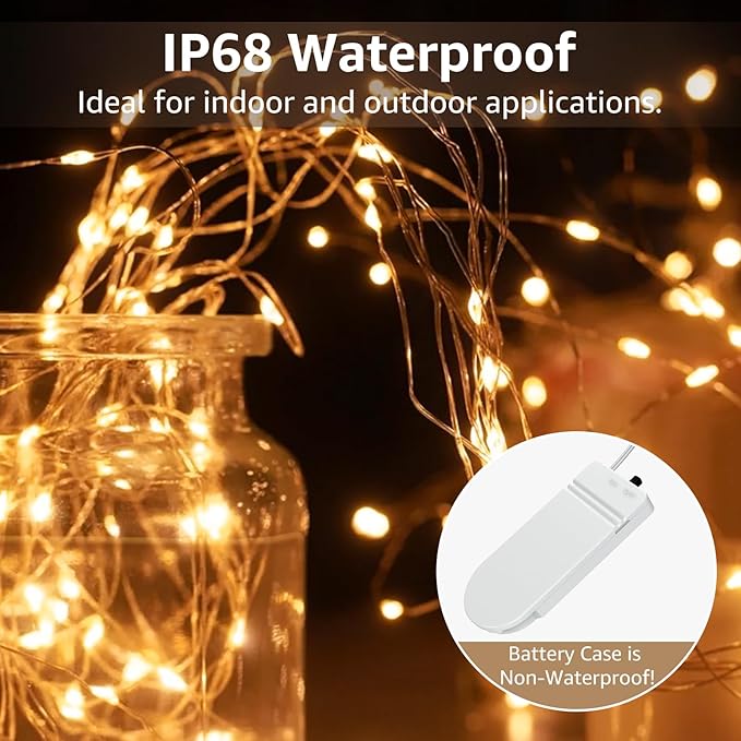 Olafus 16 Pack Christmas Fairy Lights Battery Operated Warm White, Halloween Small String Lights Copper Wire 20 LED 7ft, IP68 Waterproof Bottle Light for Wedding Vases Centerpieces Decorations Party