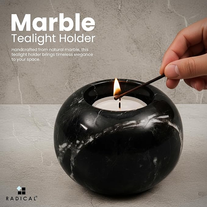 Radicaln Marble Tealight Candle Holder 4" Inches Black Handmade Set of 3 Mini Votive Holders for Romantic Wedding Table Setting, Ideal Bathroom, Bedroom & Kitchen Table Candle Accent
