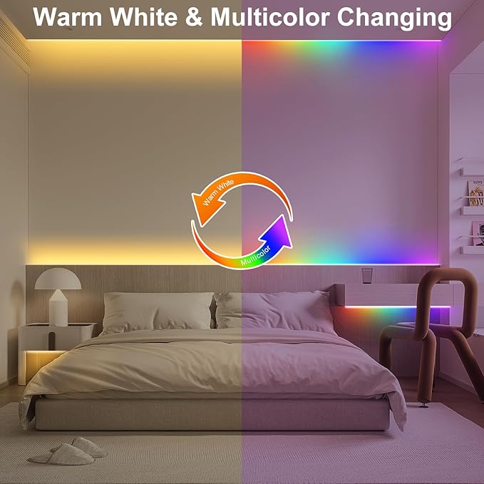 echosari LED Strip Lights Battery Operated, 10Ft 108 LED Dual Color Changing Strip Lights with Remote Cuttable Adhesive Lights Strip for Bedroom Party Decoration (Warm White & Multicolor)