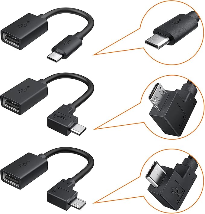 CableCreation [3 Pack] Short Micro USB OTG Cable, Micro USB to USB Female OTG Cable On The Go Adapter, Assorted by Straight, Left, Right Angle Works with Flash Drive Mouse, Keyboard, 6 Inch Black