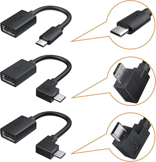 CableCreation [3 Pack] Short Micro USB OTG Cable, Micro USB to USB Female OTG Cable On The Go Adapter, Assorted by Straight, Left, Right Angle Works with Flash Drive Mouse, Keyboard, 6 Inch Black
