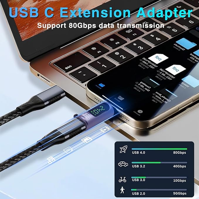 Duttek USB C Extension Adapter 240W PD, 80Gbps, 8K@60Hz Video, USB C Male to Female Extender Digital Display for Thunderbolt 5 Cable, iPhone 15/16, Hub, Laptops,Game Controller. Purple, 2 Pack