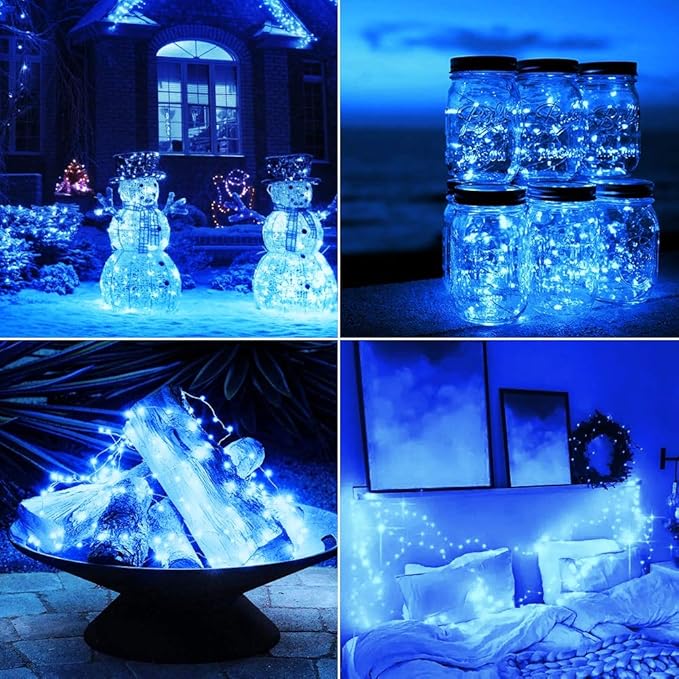 Olafus 16 Pack Blue Fairy Lights Battery Operated, IP68 Waterproof Mini String Light, 7ft Small LED Bottle Light for Wedding Vase Centerpieces Table Decorations Christmas Indoor Party Jars Gift