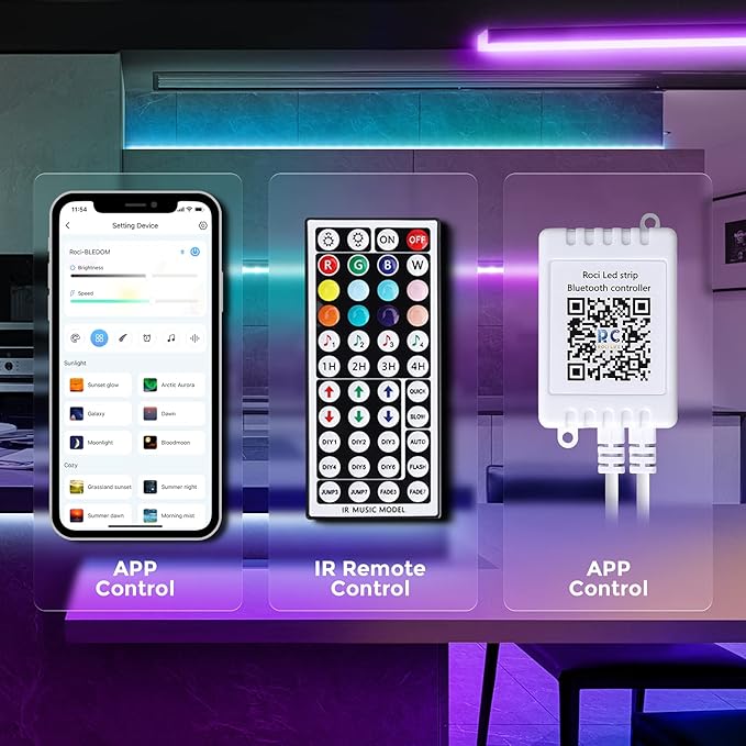 QZYL LED Lights for Bedroom 100 FT(4 Rolls), Strip Lights with App Control, Sync to Music 5050 RGB with 44 Keys IR Remote for Room Party Home Decorations
