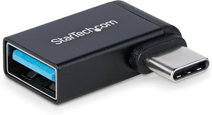 StarTech.com Right Angled USB-C to USB-A Adapter, USB 5Gbps, Compact USB-C Male to USB-A Female Adapter, Metal Housing, M/F