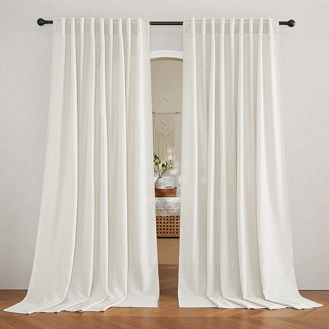 RYB HOME Faux Linen Blended Sheer Curtains, Light Filtering Ariy Vertical Sheers Half Privacy Window Covering for Sliding Glass Door Balcony Terrace Sun Room Beach, Linen, Wide 70 x Long 95, 2 Panels