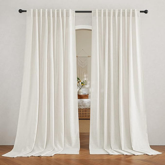 RYB HOME Faux Linen Blended Sheer Curtains, Light Filtering Ariy Vertical Sheers Half Privacy Window Covering for Sliding Glass Door Balcony Terrace Sun Room Beach, Linen, Wide 70 x Long 95, 2 Panels