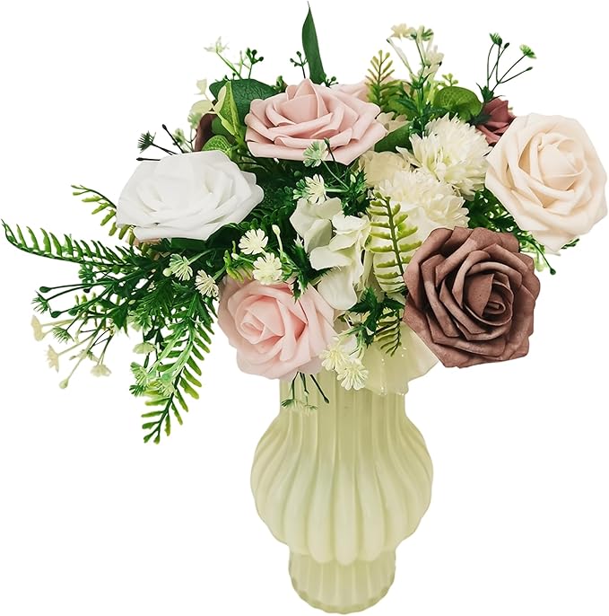 Artificial Flowers 25pcs Roses, Shade of Rouge Foam Fake Rose Faux Flower for DIY Wedding Bouquets Bridal Shower Centerpieces Floral Arrangements Party Tables Home Decorations