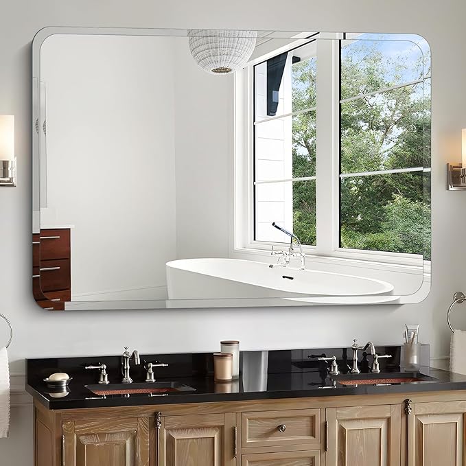 Frameless Bathroom Mirror for Over Sink,Wall Mounted Vanity Mirrors 30x32in,Rounded Rectangle Mirror Frameless with Polished Edge for Bedroom,Living Room,Entryway,Shatterproof (Horizontal/Vertical)