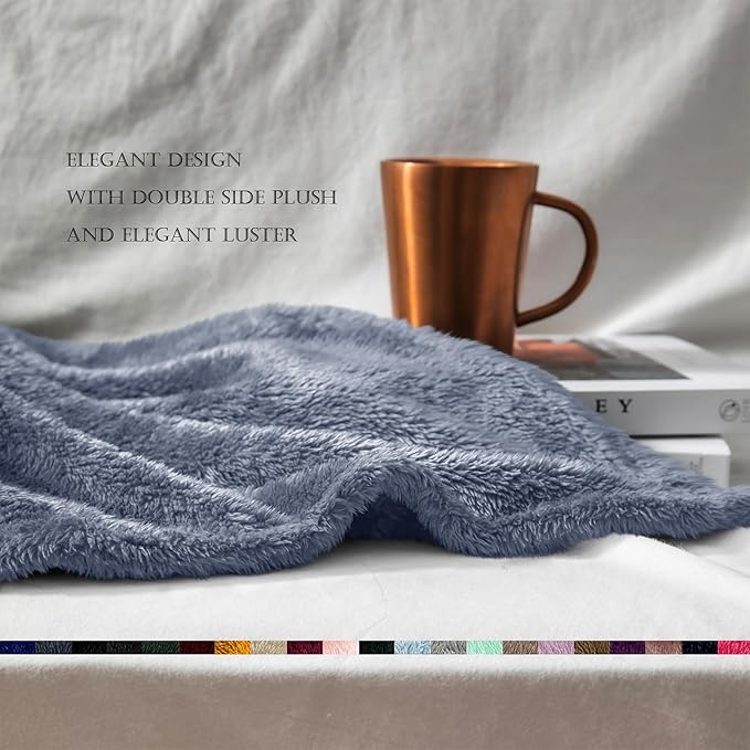Exclusivo Mezcla Plush Fuzzy Fleece Bed Blanket King Size, Super Soft, Fluffy and Warm Blankets, Suitable for All Seasons (Stone Blue, 90x104 Inches)