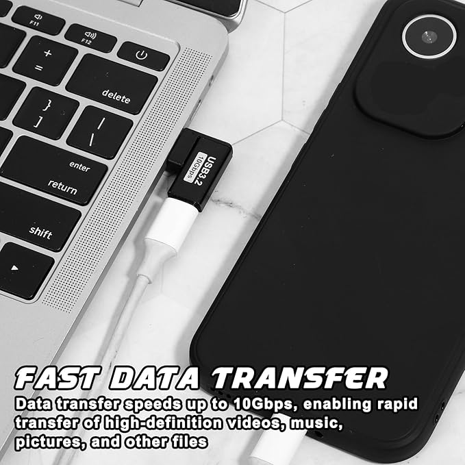 2 Pack 90 Degree USB to USB C Adapter Right Angle Type-C Female to A Male Vertical Up and Down Angle Vertical Port Changer Extender Connector for Laptop Mouse Keyboard