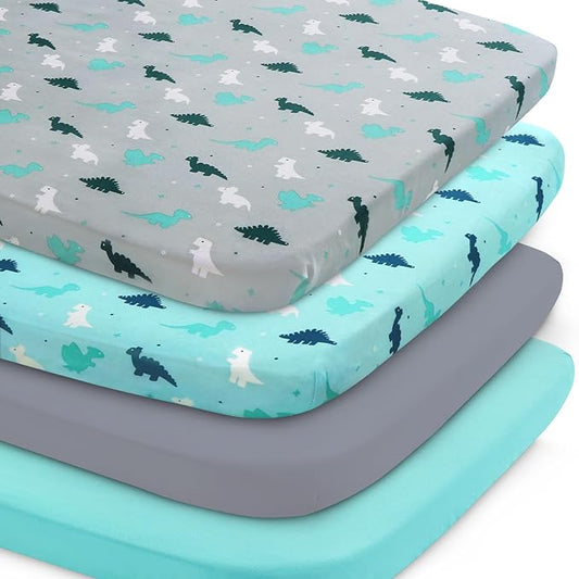 Graco Pack n Play Sheets - 4 Pack Mini Crib Sheets, Ultra Soft Mattress Compatible, Dinosaurs