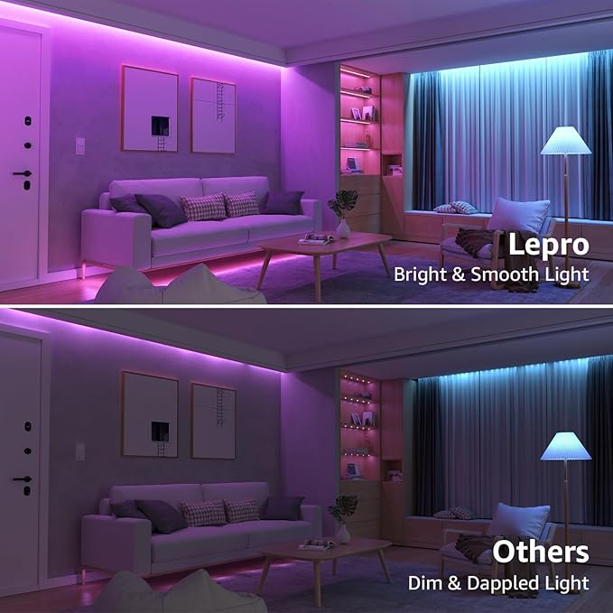 Lepro RGB LED Strip Lights, Christmas Decor, 16.4ft Flexible LED Light Strip, 5050 SMD LED, Color Changing Rope Light with Remote Controller and 24V Power Supply for TV Backlight, Home, Bedroom, Bar