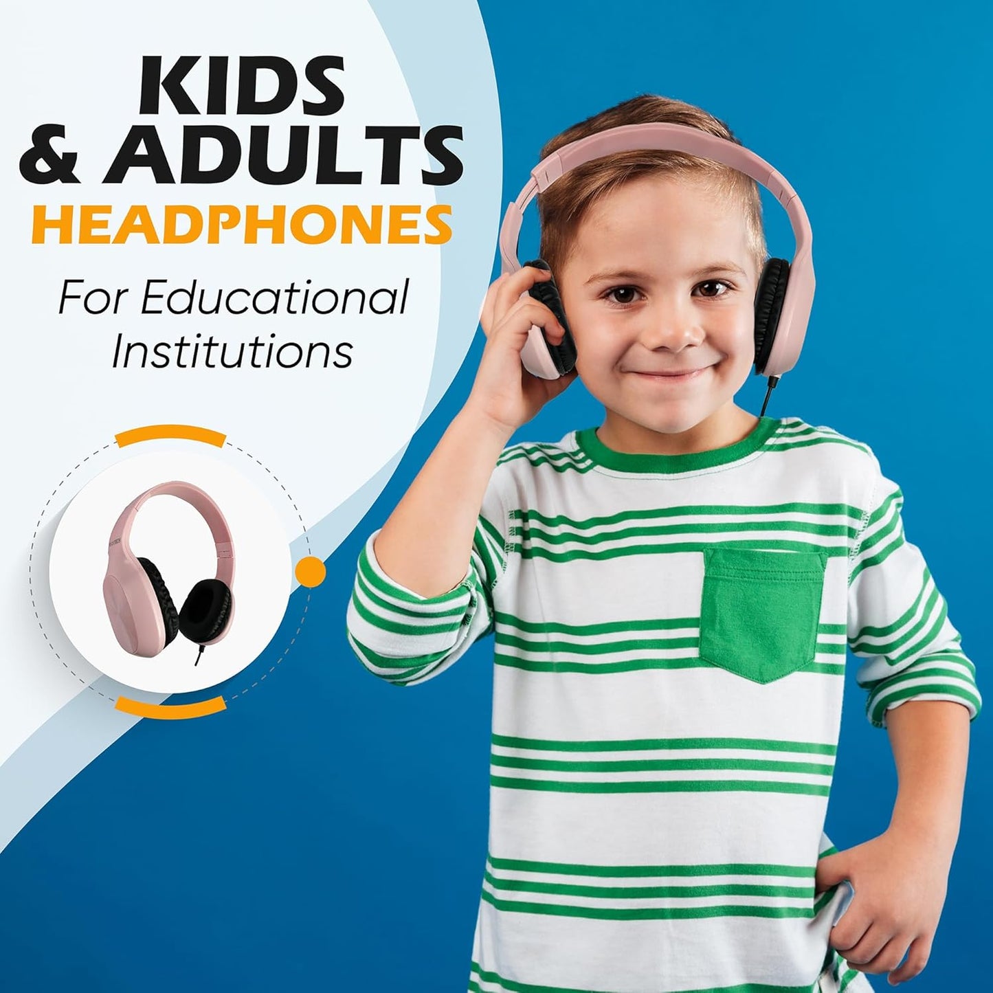1 Pack 3.5mm Wired On-Ear Leather Headphones with Connector, Oval Metal Housing, Black