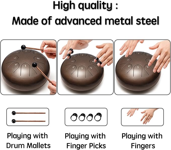 Steel Tongue Drum Percussion, 6 Inch 8 Notes Musical Instruments, Music Gifts for Family Friends (Bronze)