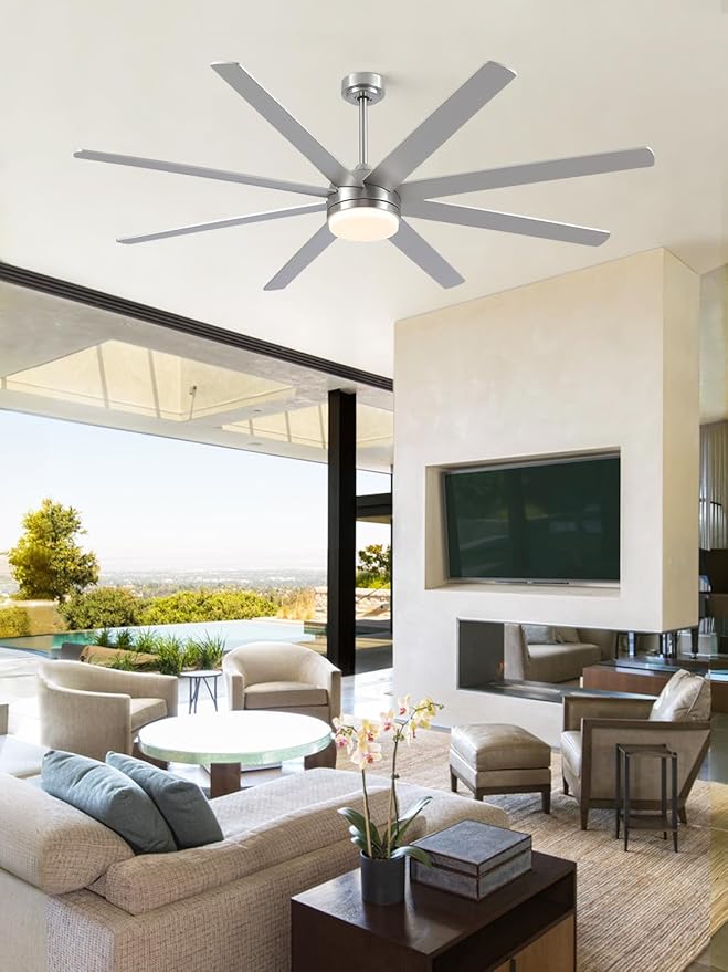 YUHAO 72 Inch Brushed Nickel Ceiling Fan with Light and Remote Control.Noiseless,Dimmable,3CCT,6 Speeds Reversible, DC Ceiling Fans for Indoor or Covered Outdoor