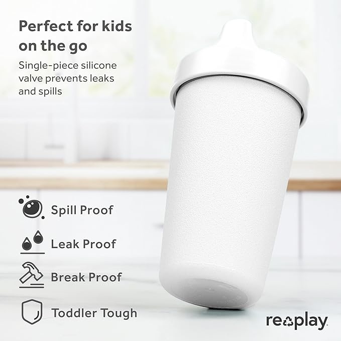 Re-Play Sippy Cups for Toddlers - 10 Oz. Reusable Spill Proof Cups for Kids, Dishwasher/Microwave Safe - Made in USA - Set of 3-3.13" x 6.25" - Modern Pink