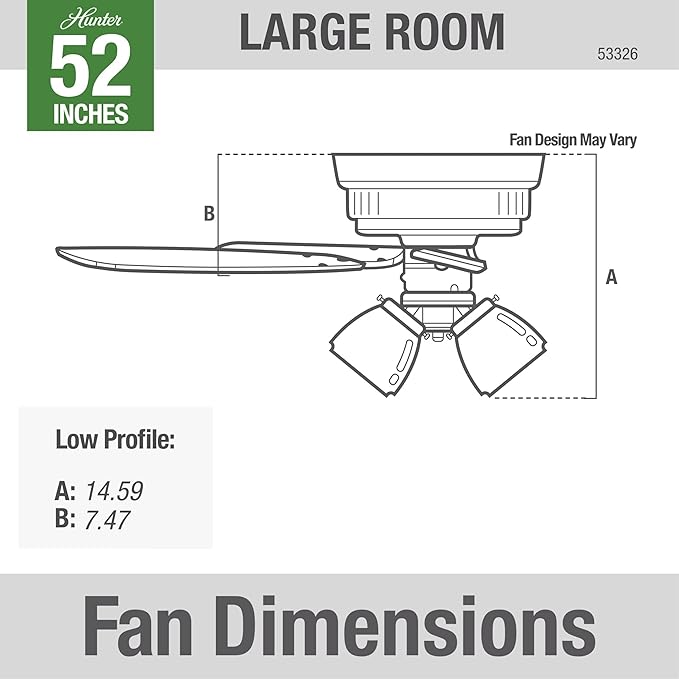 Hunter 52 inch Indoor Ceiling Fan with LED Lights - White Ceiling Fan with Pull Chain, For Bedroom, Living Room, or Kitchen, Low Profile Mount, No Remote, 5 Blades - Builder 53326, Snow White