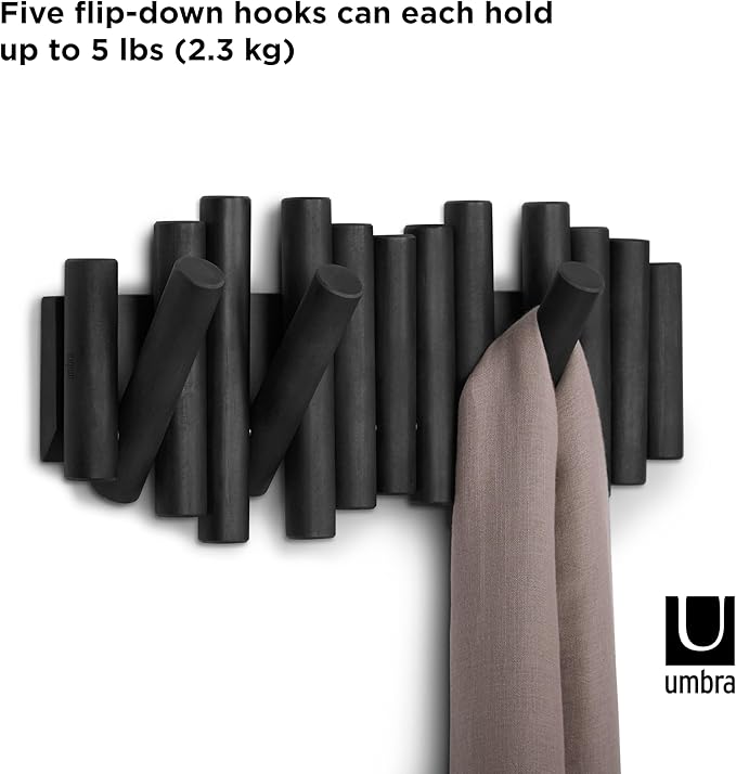 Umbra Picket Rail Hook for Entryways, Black (Pack of 3)