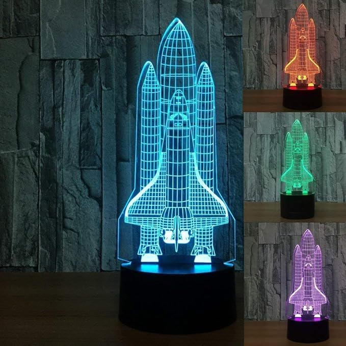 Rocket Night Light 3D Illusion Lamp LED Space Shuttle Nightlight 7 Color Changing Touch Sensor Desk Table Lamp with USB Cable Decoration for Nursery Bedroom Kids Boys Birthday Gifts