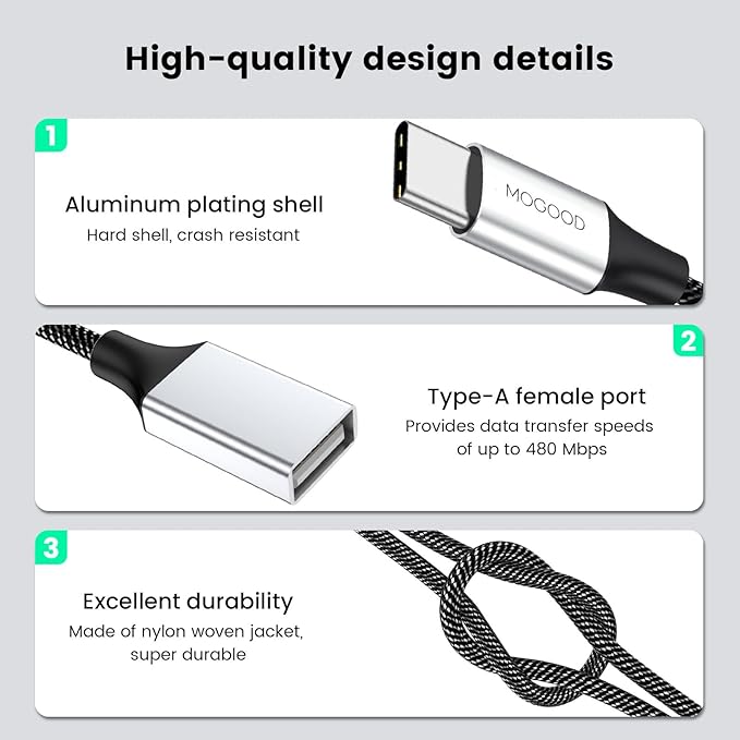 USB C Male to Three USB Female Cable Adapter,Type C to 3 Type A 2.0 Port Splitter Dongle Cord Converter Connector Multiple Multi Hub for MacBook,iPad Pro Air,Microsoft Surface Go,PC,Laptop