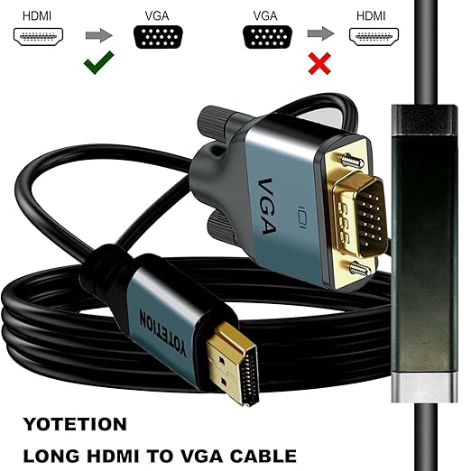 HDMI to VGA 25Ft Cable with IC, Gold-Plated HDMI to VGA Compatible for Computer, Desktop, Laptop, PC, Monitor, Projector,HDTV, Raspberry Pi, Roku, Xbox and More, Green-Gray Aluminum Shell
