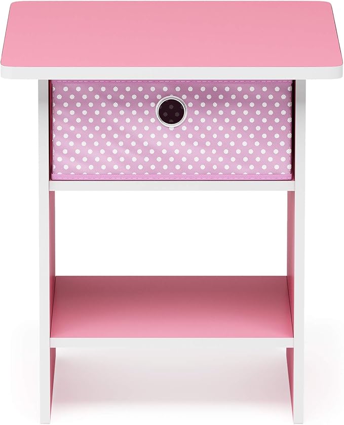Furinno Dario End Table / Side Table / Night Stand / Bedside Table with Bin Drawer, 1-Pack, Pink/Light Pink