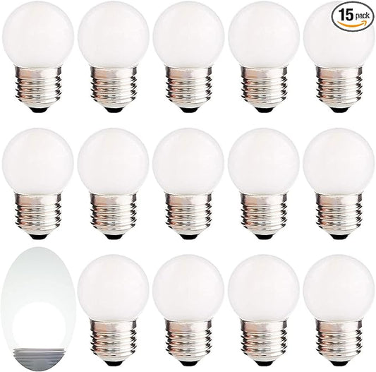 15 Pack Frosted LED Replacement Bulbs, Low Wattage Led Bulb,1.5W Equivalent 15 Watt, E26 Standard Base, 6000K White, Small Globe Light Bulb for Outdoor Patio String Lights Ceiling Fan