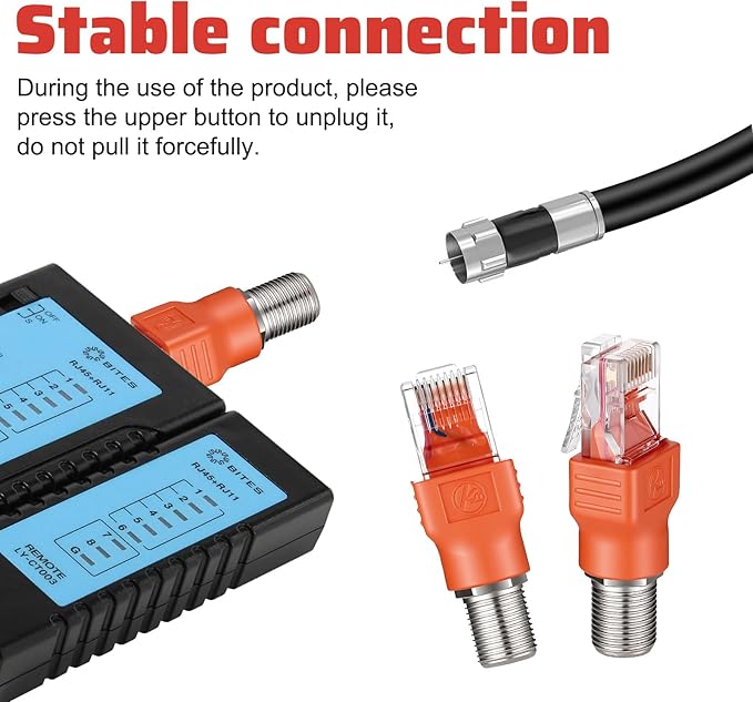 Coax to Ethernet Adapter 2PCS F-Type Female to RJ45 Male Coaxial Converter, Orange F Female-to-RJ45 Male Ethernet Adapter, Coax-Straight Connector Coaxial Coupler Coax Straight Connector