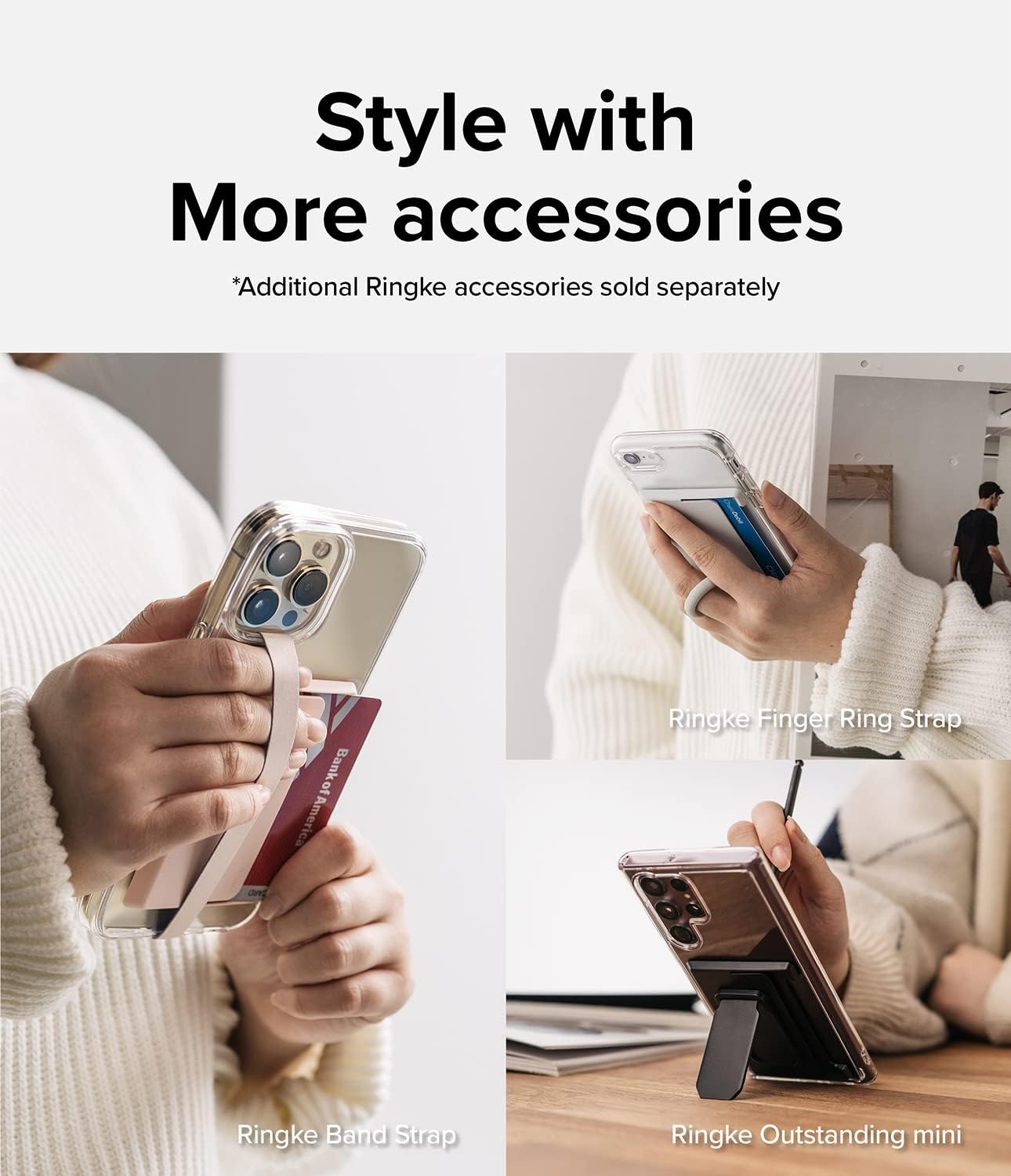 Ringke Side Slot Card Holder for Phone Case, Business Card Holder for iPhone, Galaxy, and Pixel, Clear Mist