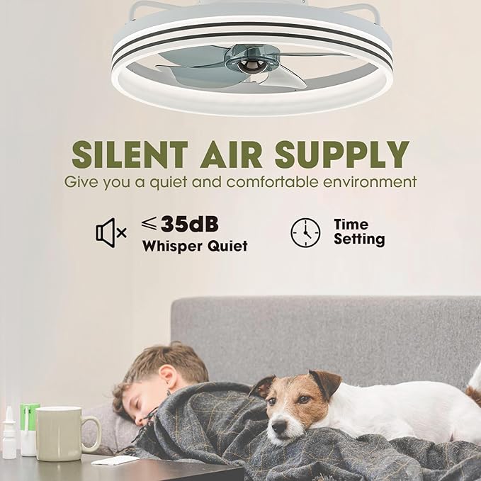 Smart Ceiling Fan with Lights, Alexa/Google Assistant/APP Control, 20" Low Profile Fan with 6 Speeds, Bedroom, Living Room, Patio