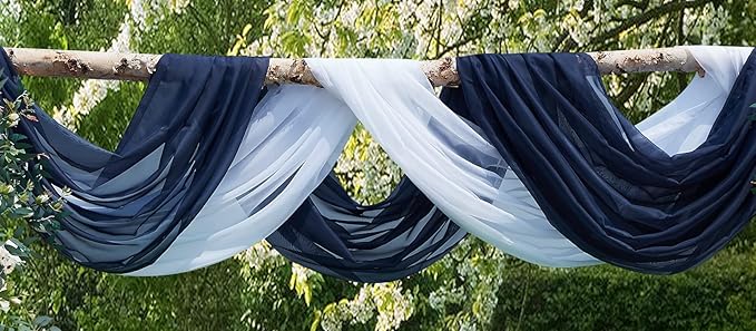 LinenZone Navy Window Scarf Valance in 288 Inch Size. Use Window Scarves as Canopy Bed or Backdrop Curtains, Curtain Scarf, or Sheer Fabric for Draping. (Amazing 55 x 288, Navy)