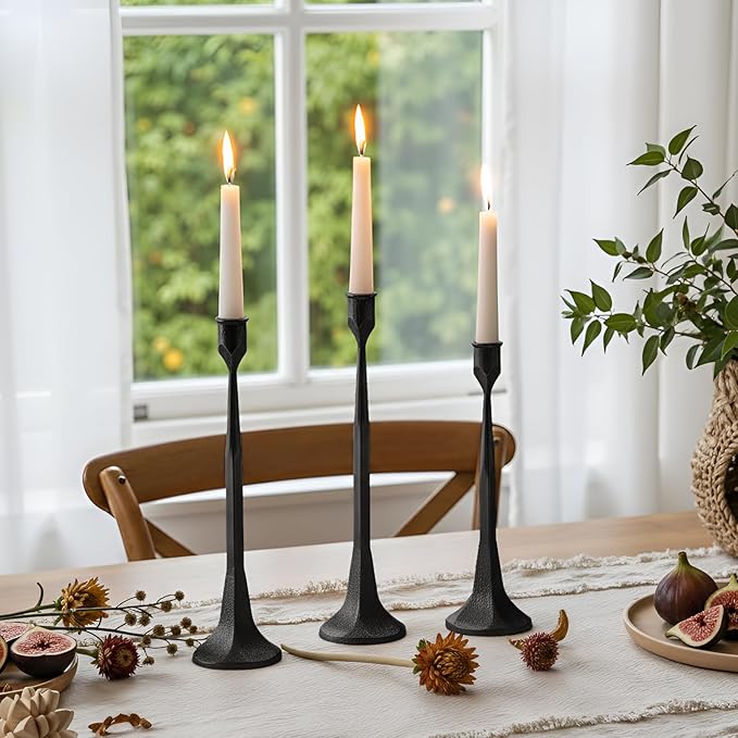 Black Taper Candle Holder 3-Pack - Iron Taper Candle Stick Holders for Table Decor, Wedding, Party - Fits 3/4 Inch Candles