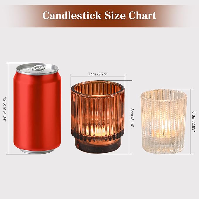 Vintage Ribbed Amber Glass Tealight & Votive Candle Holders (Set of 12), Wedding Bridal Shower Party Table Decor, Fall Decor, Boho Decor, Shelf Decoration