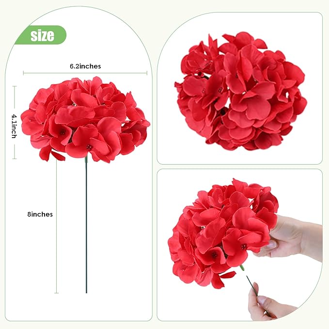AVIVIHO 65pcs Fake Flowers Red Hydrangea Artificial Flowers Bulk (Not Squished, No Steaming Need) Fake Hydrangeas Silk Flowers with Stems for Party Home,Indoor or Outdoor, DIY Florals Decorations