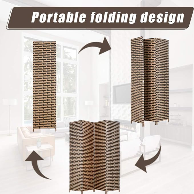 Room Divider Wood Screen 4 Panel Wood Mesh Woven Design Room Screen Divider Folding Portable Partition Screen Screen Wood for Home Office