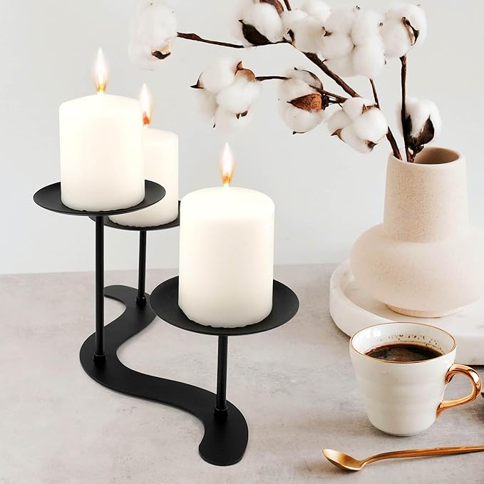 Iron Candle Holder Fireplace: 3 Arms Metal Candelabra Centerpiece Decor - Candle Holder Stand for Candelabra Pillar Candles