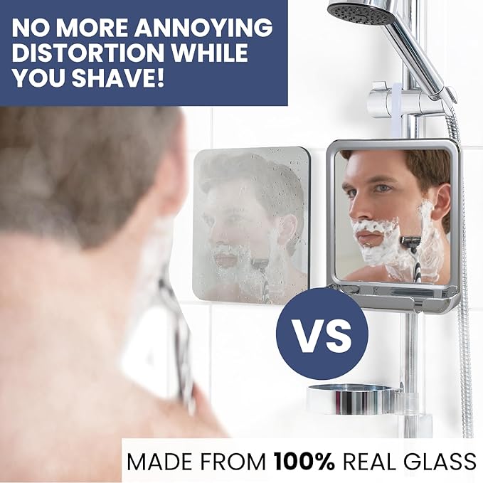 MIRRORVANA Fogless Shower Mirror for Shaving and Distortion-Free Glass Surface with Hook for Hanging, 8" x 7" Chrome