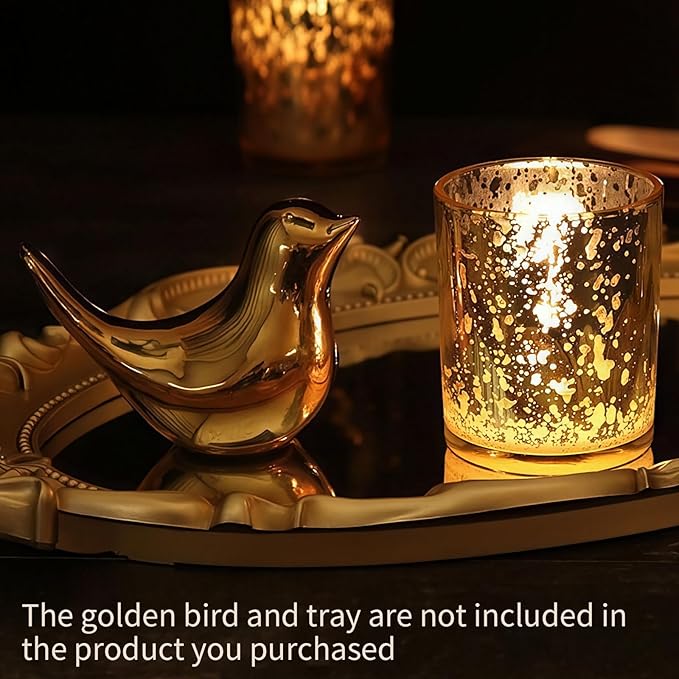 Gold Votive Candle Holders Set of 24 - Speckled Mercury Gold Glass Candle Holder Bulk - Ideal Fall Decor for Boho Wedding Centerpiece Table，Halloween & Thanksgiving Decorations Indoor
